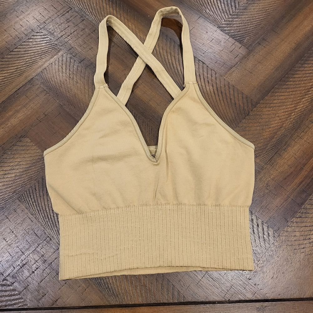 Free People Good Karma Cropped Tank M/L NWOT Gold